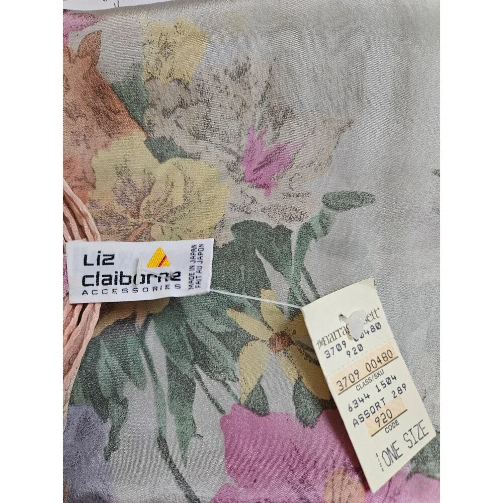 Vtg Liz Claiborne Silk Scarf Floral Rectangular 10x50 Made in Japan Cottagecore